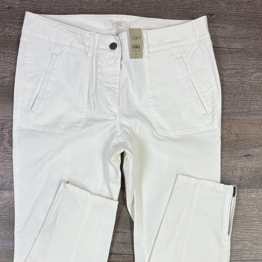 Ann Taylor LOFT White Utility Ankle Pants with Zip Hem – Petite 8P | NWT